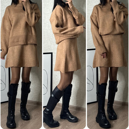 Two-piece set: Long-sleeved top + Mini skirt